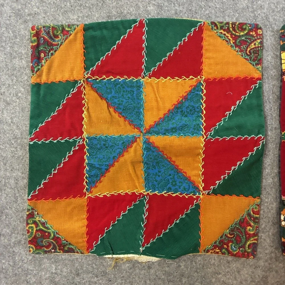 Vintage Crazy Quilt Patchwork Pillow Sham Cover Throw Set Cottagecore Top Boho